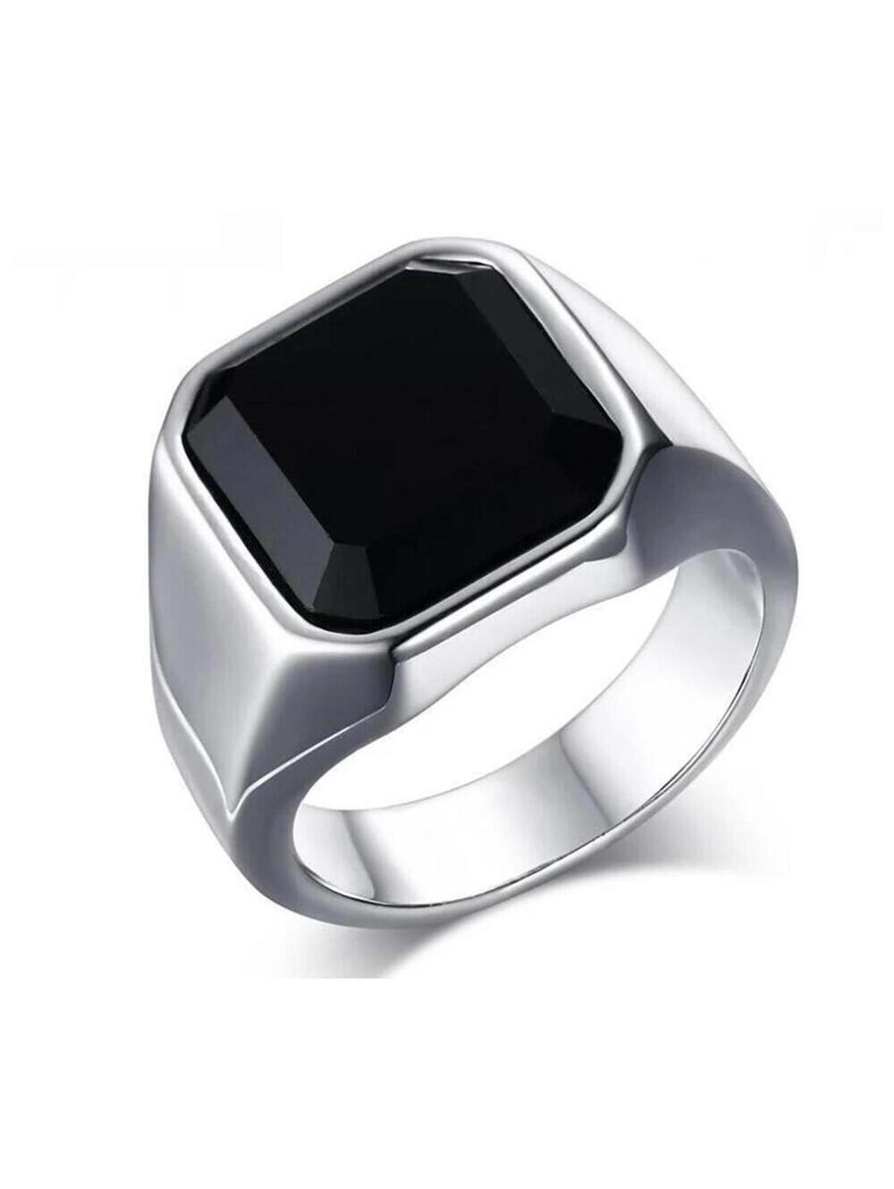 Black signet ring - silver - stone -size 11.